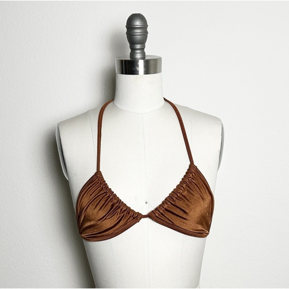 VTG Y2K American Apparel Brown  Copper Metallic Halter Bikini Top Made in USA  M